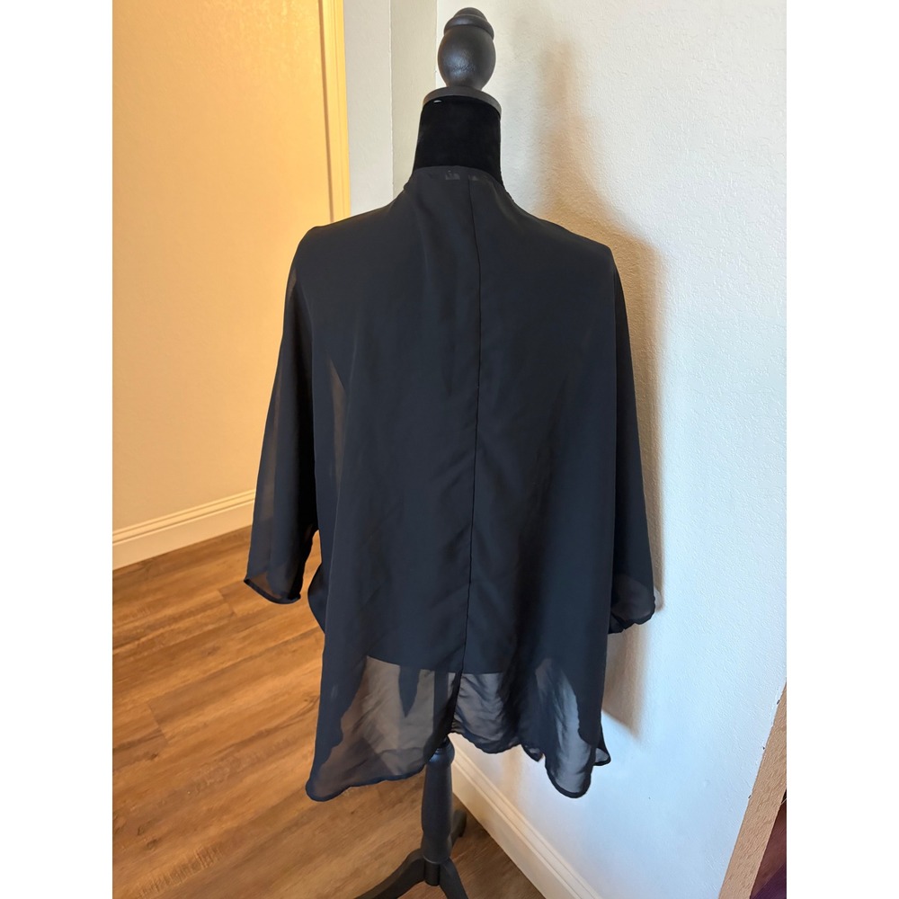 Breezy Lane Womens Black Sheer Chiffon Kimono Wrap Cardigan Size L/XL - Picture 4 of 5